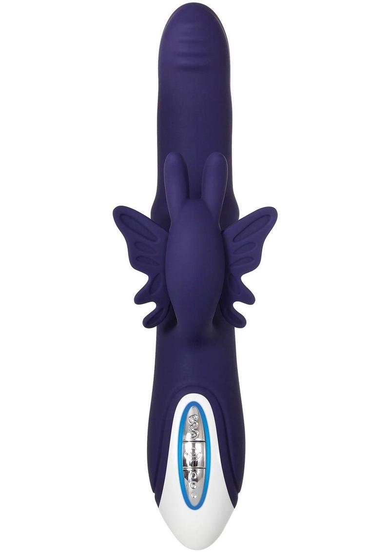 Put A Ring On It Rechargeable Silicone Vibrator with Sliding Shaft Ring - Purple