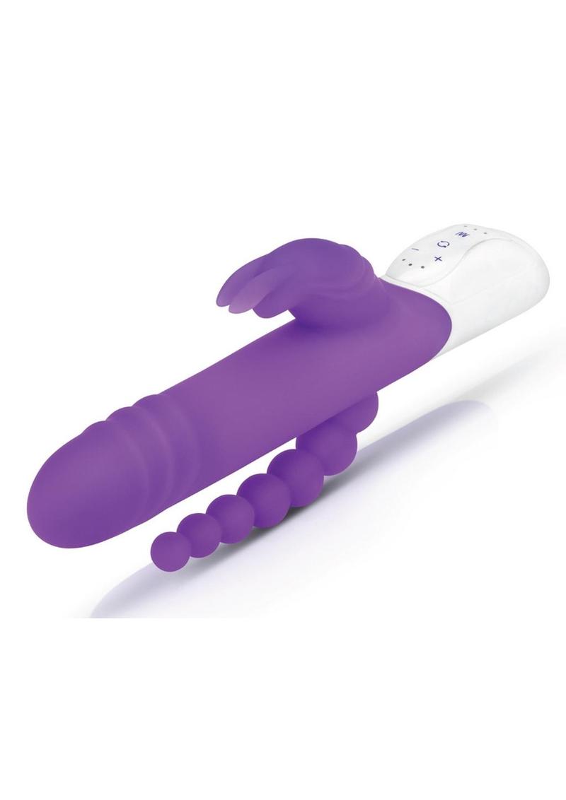 Rabbit Essential Silicone Rechargeable Double Penetration Rabbit Vibrator - Purple