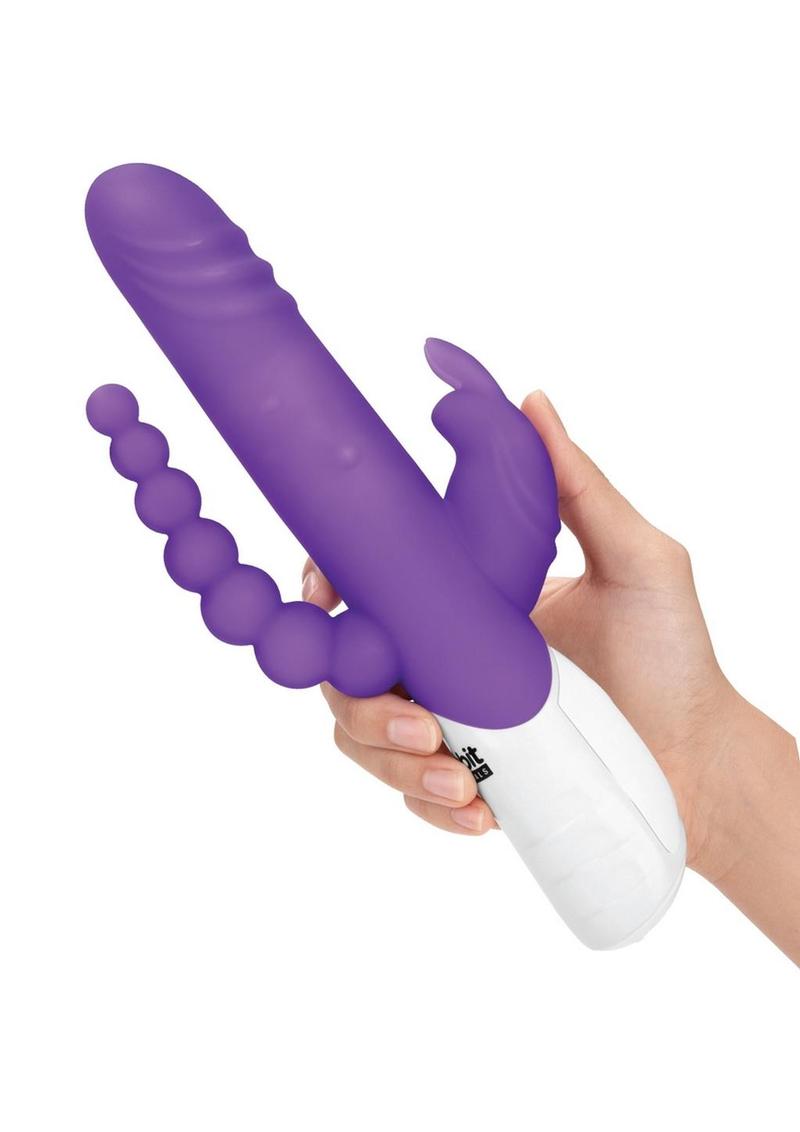 Rabbit Essential Silicone Rechargeable Double Penetration Rabbit Vibrator - Purple