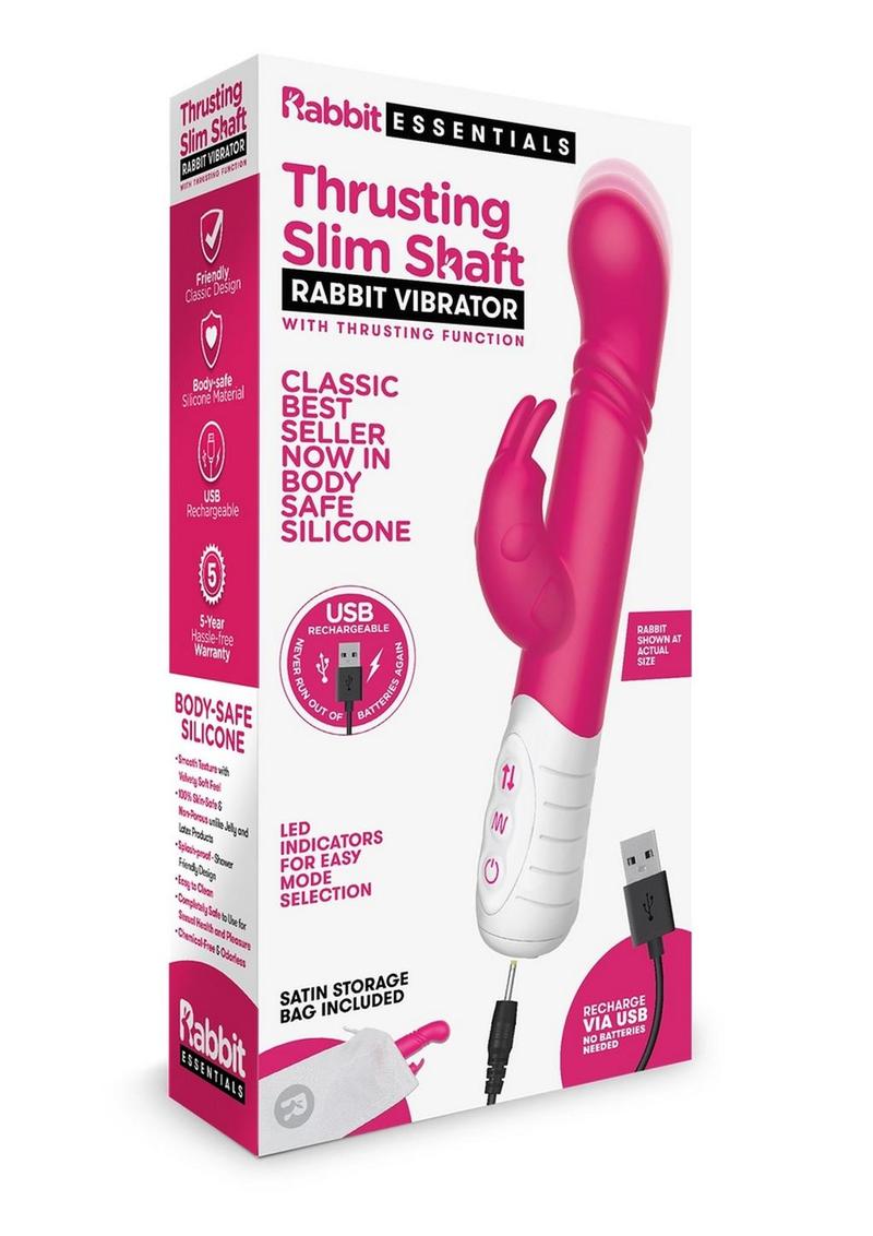 Rabbit Essentials Silicone Rechargeable Slim Shaft Thrusting G-Spot Rabbit Vibrator