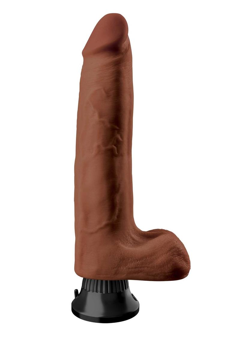 Real Feel Deluxe No. 10 Wallbanger Vibrating Dildo with Balls - Chocolate - 10in