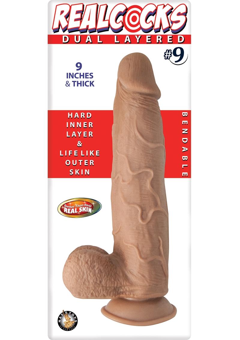 Realcocks Dual Layered #9 Bendable Thick Dildo - Caramel - 9in