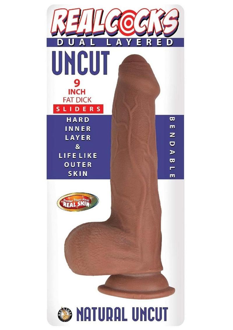 Realcocks Dual Layered Uncut Slider Fat Dick Dildo - Caramel - 9in