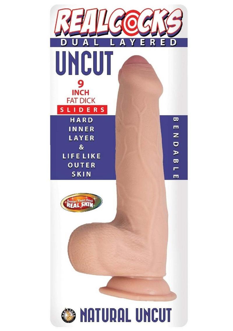 Realcocks Dual Layered Uncut Slider Fat Dick Dildo - Vanilla - 9in