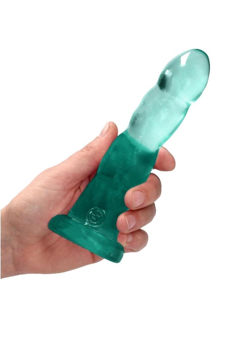Realrock Crystal Clear Dildo with Suction Cup - Clear/Green - 7in