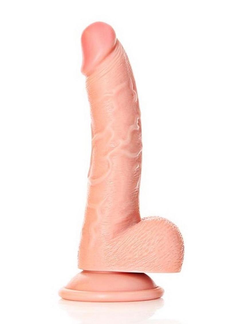 Realrock Curved Realistic Dildo with Balls and Suction Cup - Vanilla - 7in