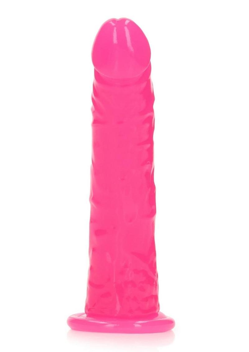 Realrock Slim Glow In The Dark Dildo with Suction Cup - Glow In The Dark/Pink - 6in