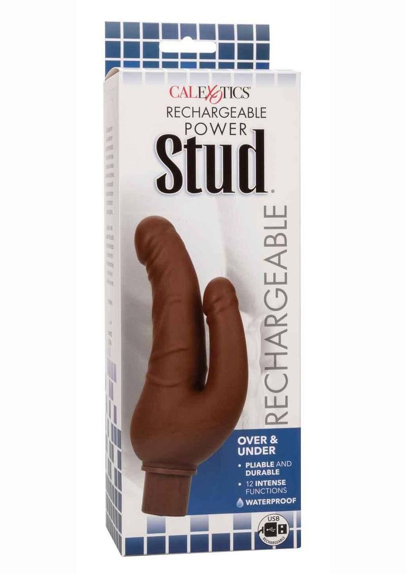 Rechargeable Power Stud Over and Under Silicone Vibrating Double Dong