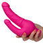 Rechargeable Power Stud Over and Under Silicone Vibrating Double Dong - Pink