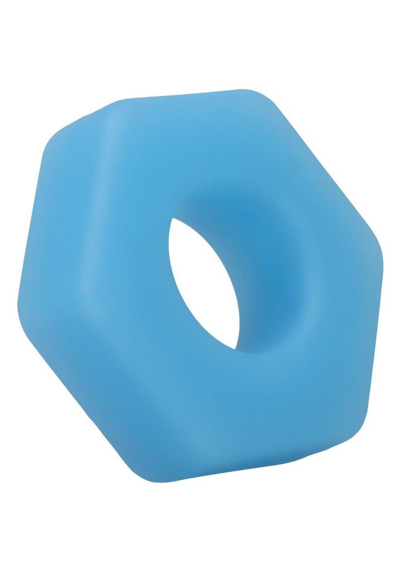 Rock Solid The Cog Silicone Cock Ring - Blue/Glow In The Dark