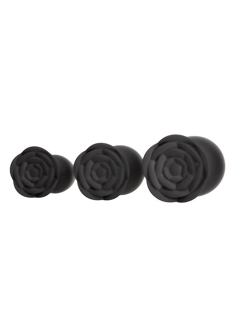 Roses Til Dawn Silicone Butt Plug - Black - 3 Piece/Set