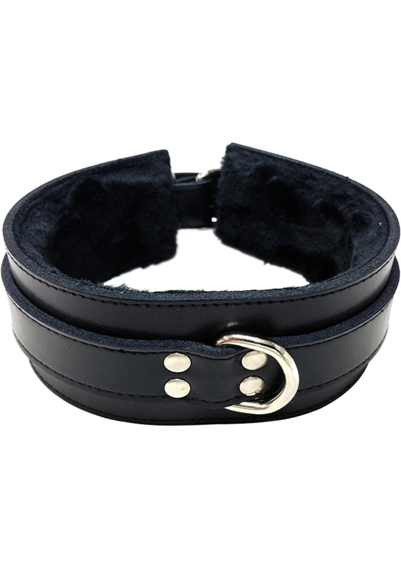 Rouge Leather Collar with Faux Fur Lining - Black