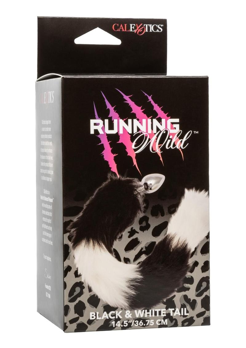 Running Wild Black and White Tail Faux Fur Tail and Metallic Anal Plug