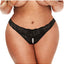 Secret Kisses Lace and Pearl Crotchless Thong - Black - Queen