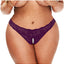 Secret Kisses Lace and Pearl Crotchless Thong - Purple - Queen