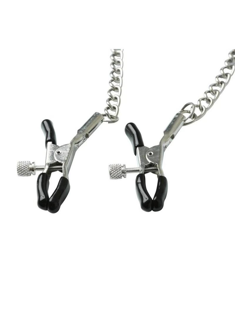 Sex and Mischief Chained Nipple Clamps - Black/Silver