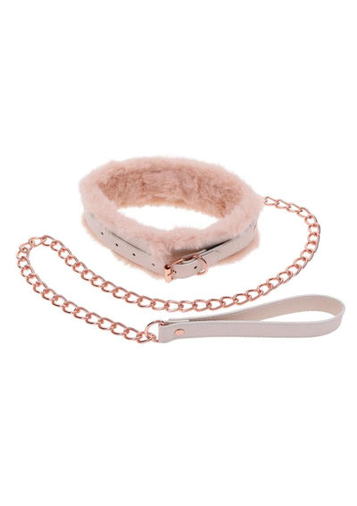 Sex and Mischief Peaches N Creame Fur Collar Andamp; Leash - Ivory/Rose Gold