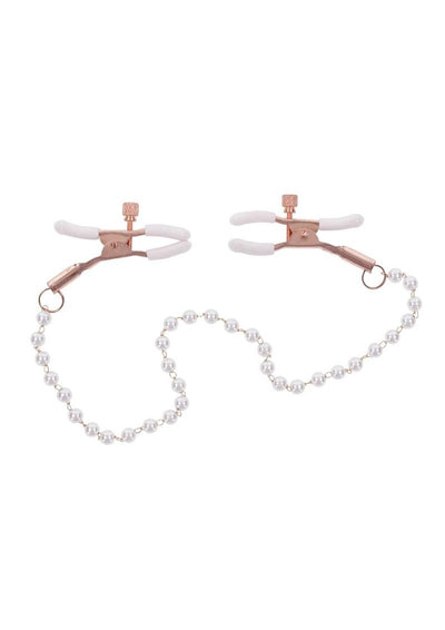 Sex and Mischief Peaches 'N Creame Pearl Nipple Clamps - Ivory/Rose Gold