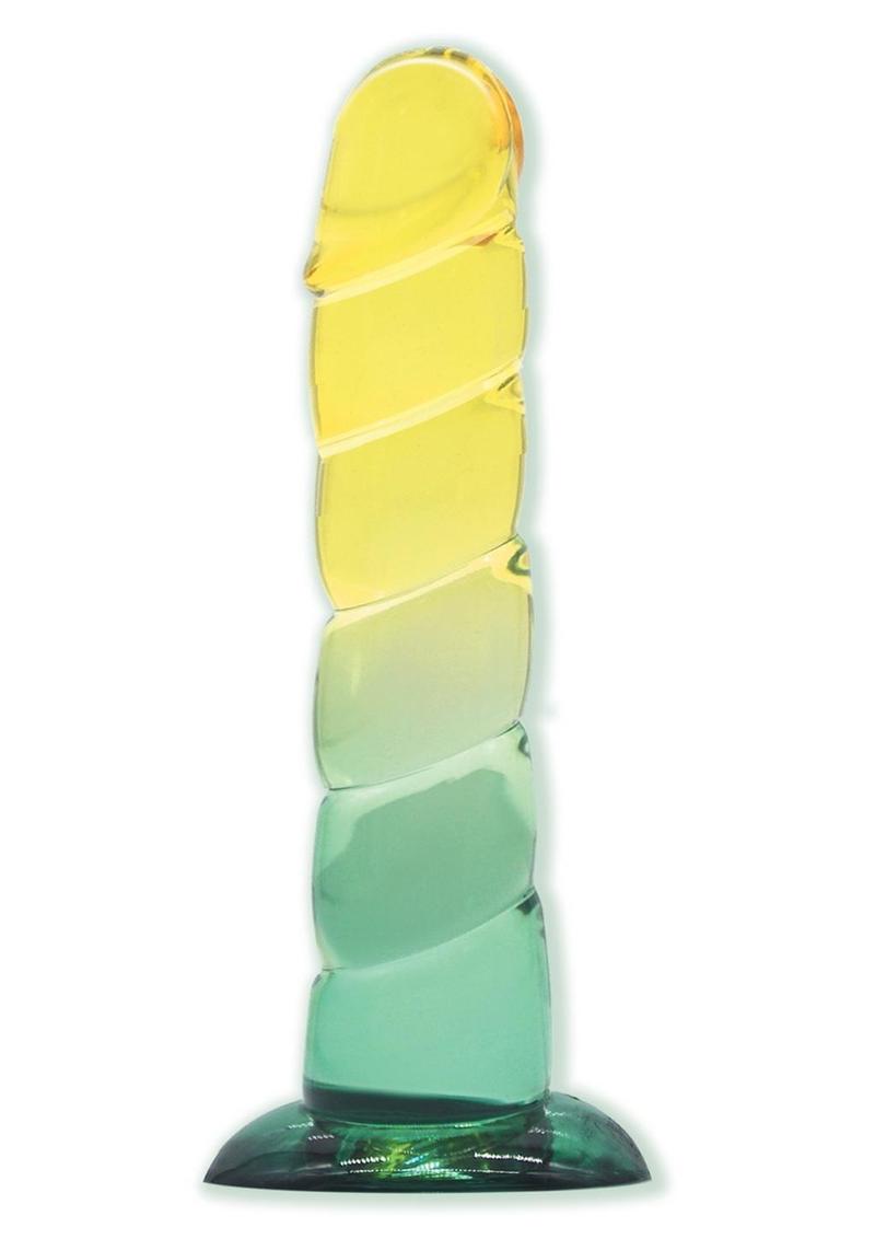 Shades Swirl Dildo with Suction Cup - Green/Mint Green/Yellow - 7.5in