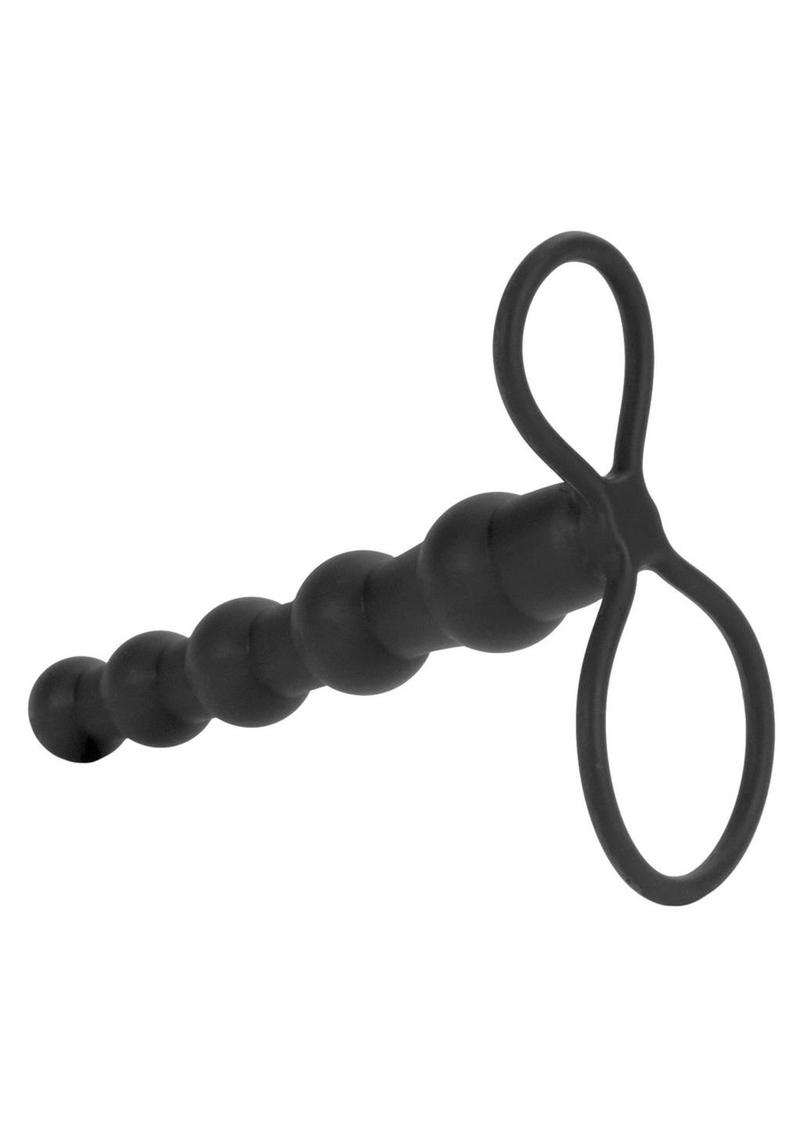 Silicone Beaded Double Rider Anal Probe Cock Ring - Black