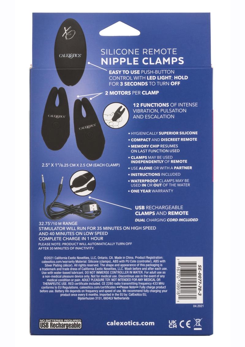 Silicone Remote Rechargeable Nipple Clamps - Black