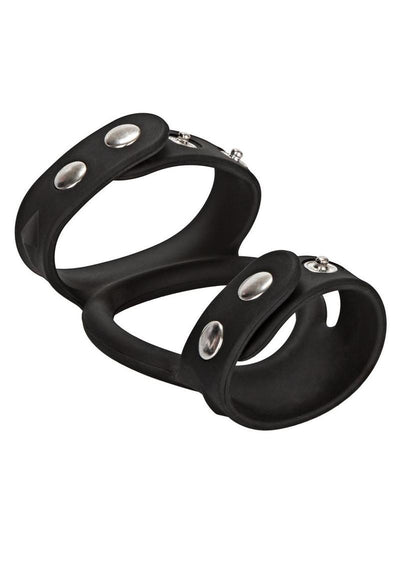 Silicone Tri-Snap C and B Cage Cock Ring - Black