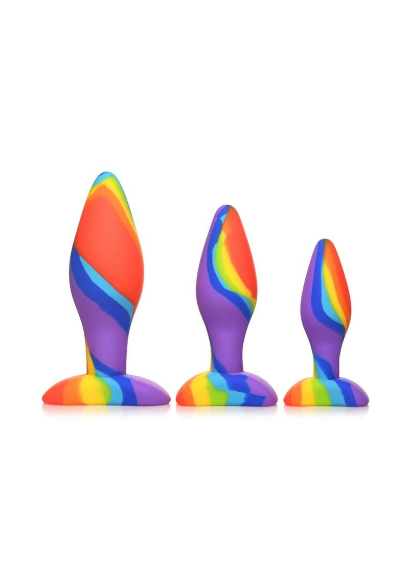 Simply Sweet Rainbow Silicone Butt Plug - Multicolor - 3 Piece/Set