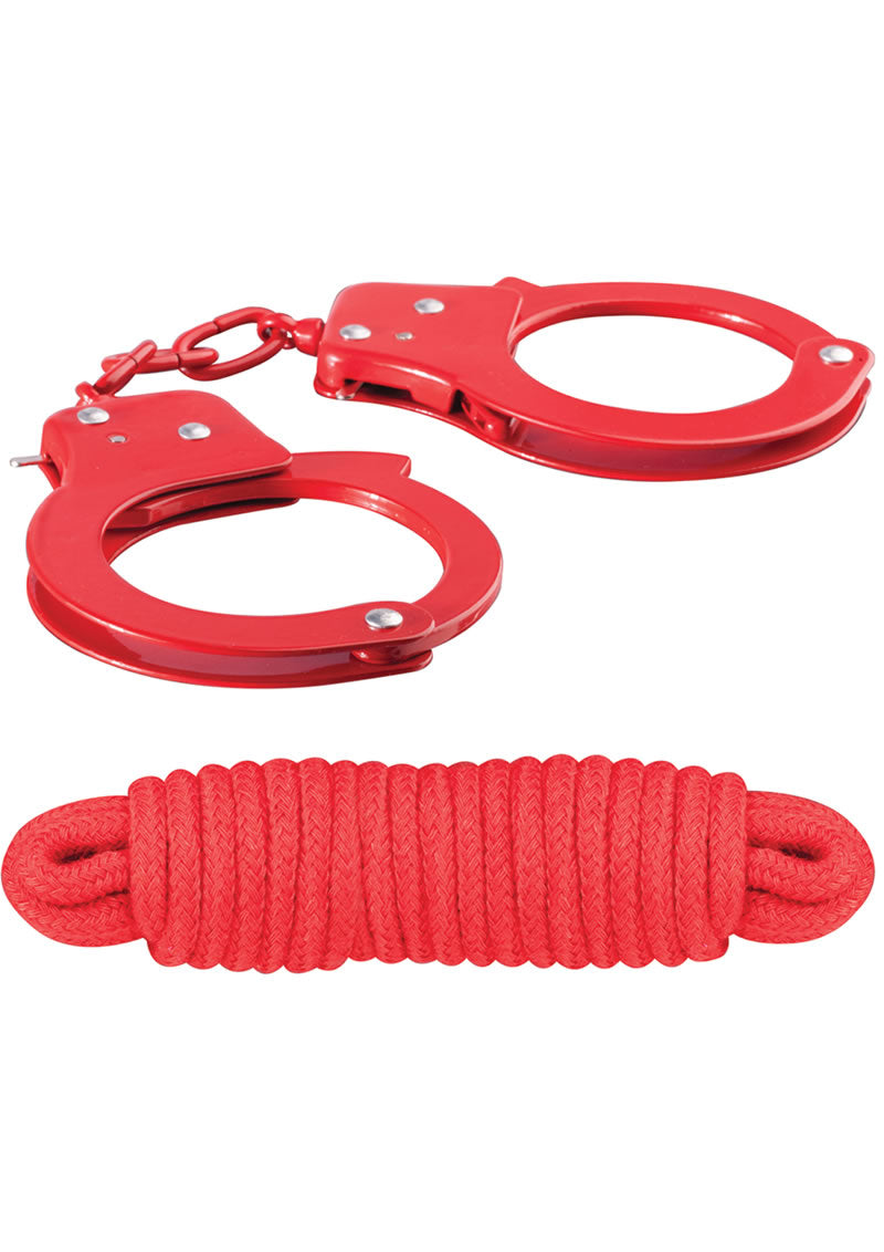 Sinful Metal Cuffs with Keys and Love Rope - Metal/Red