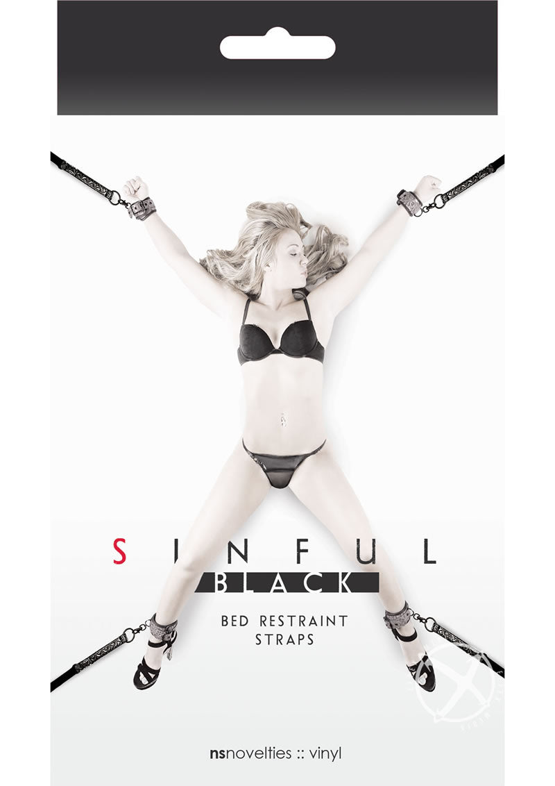 Sinful Vinyl Bed Restraint Straps Kit - Black