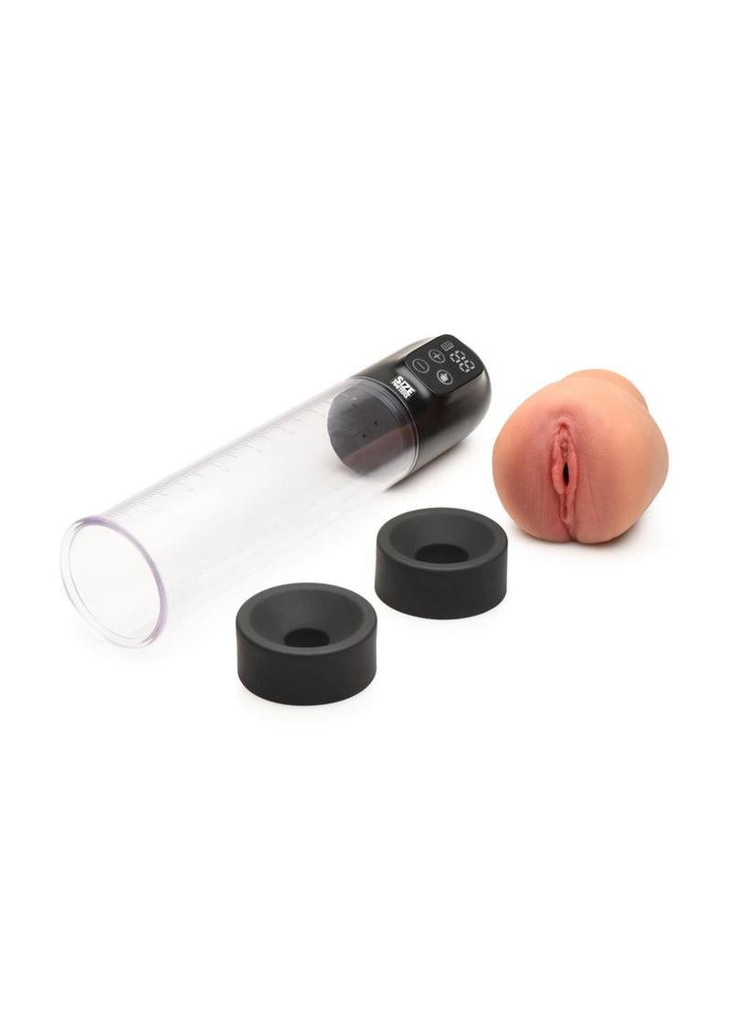 Size Matters 5x Rechargeable Sucking Penis Pump with Attachments - Black/Clear