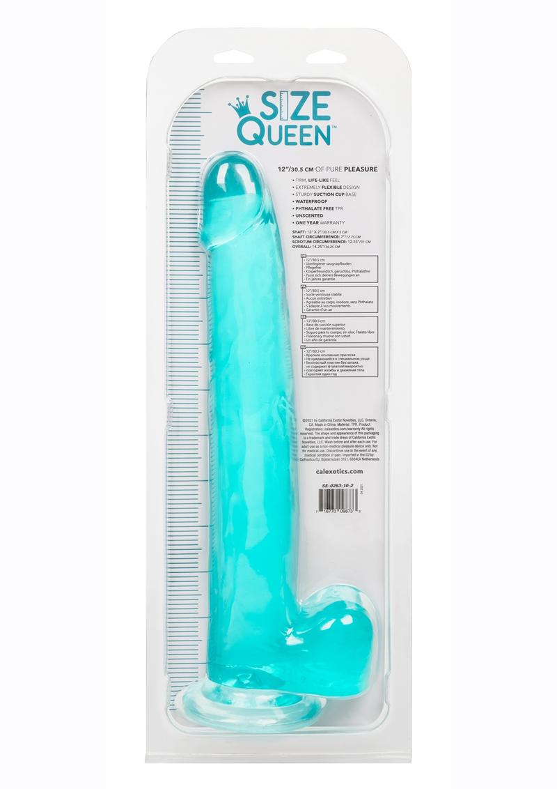 Size Queen Dildo with Balls - Blue - 12in