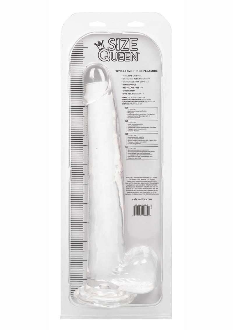 Size Queen Dildo with Balls - Clear - 12in