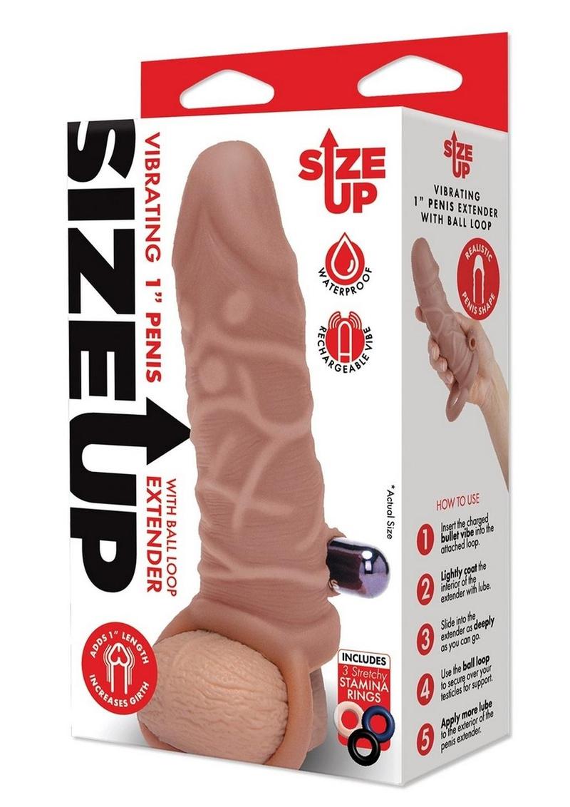 Size Up Silicone Vibrating Realistic Penis Extender with Ball Loop