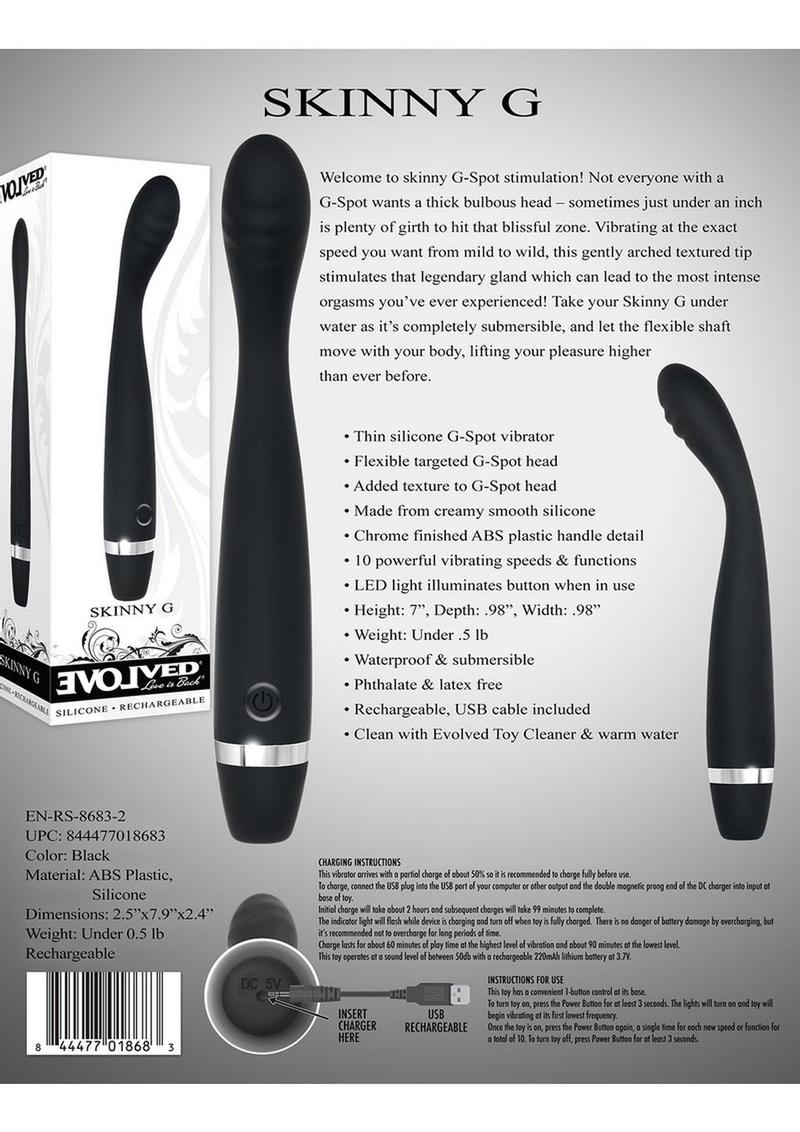 Skinny G Rechargeable Silicone G-Spot Vibrator - Black