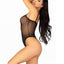 Snap Crotch Mesh Cami Bodysuit with Adjustable Straps and Thong Back - Black - Medium/Small