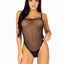 Snap Crotch Mesh Cami Bodysuit with Adjustable Straps and Thong Back - Black - XLarge