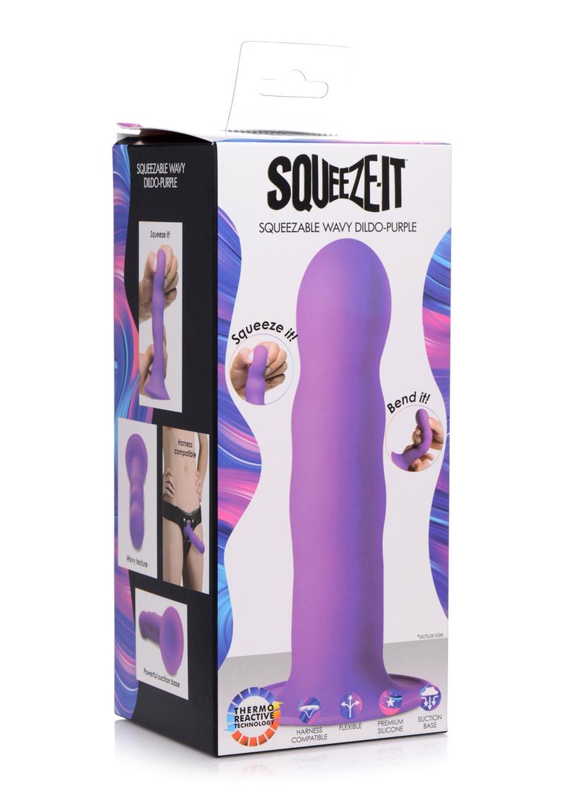 Squeeze-It Squeezable Wavy Silicone Dildo - Purple - 7.3in