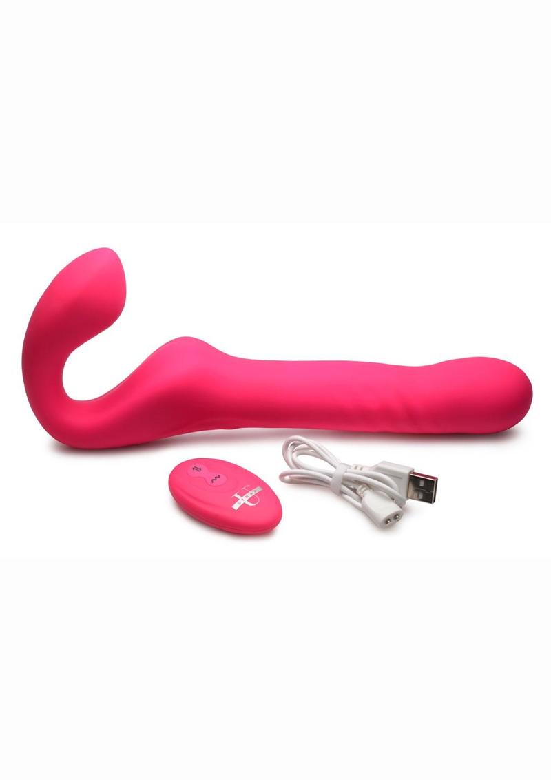 Strap U Mighty-Thrust Thrusting and Vibrating Strapless Strap-On with Remote Control - Pink