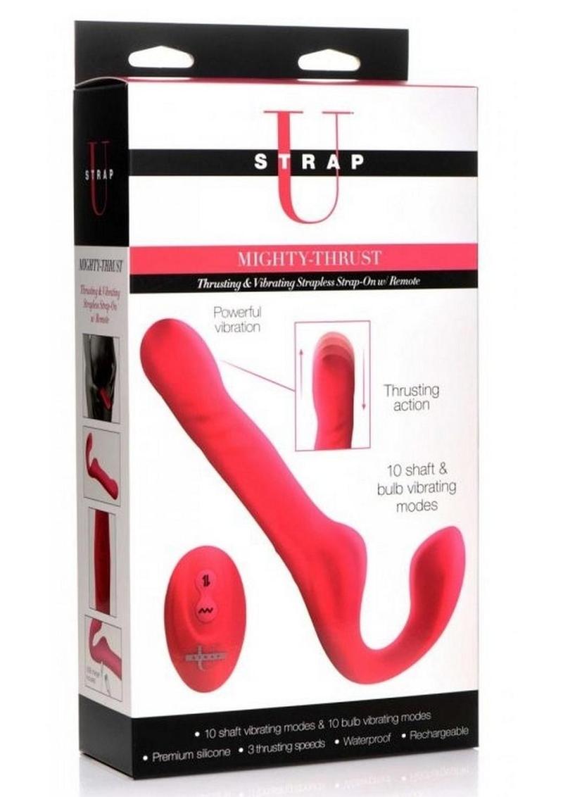 Strap U Mighty-Thrust Thrusting and Vibrating Strapless Strap-On with Remote Control - Pink