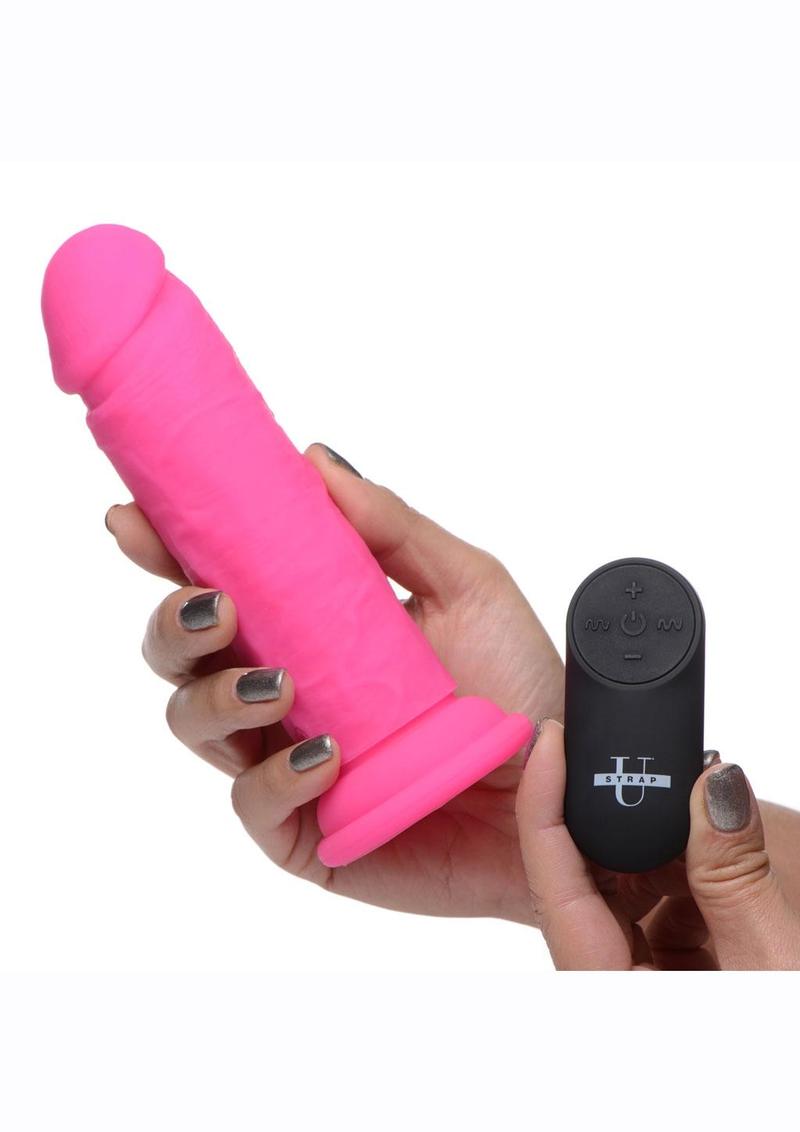 Strap U Power Player 28x Vibrating Silicone Rechargeable Dildo 6.5in with Remote Control