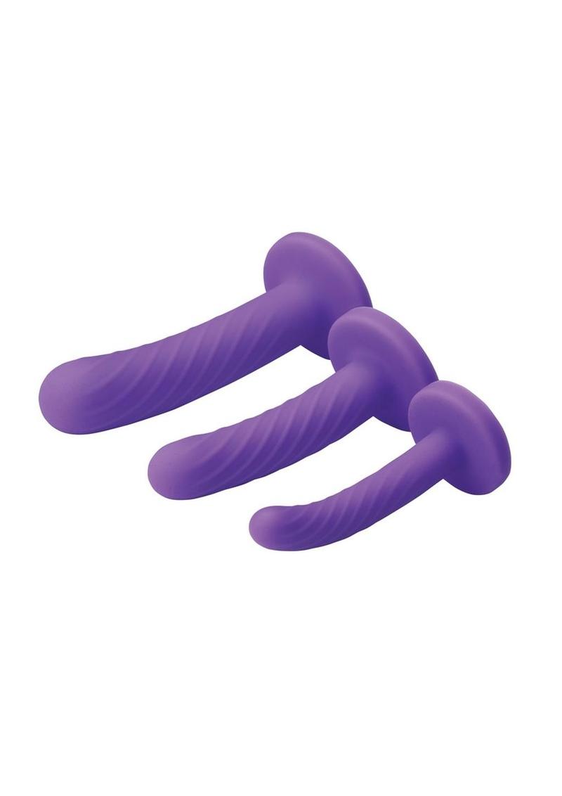 Strap U Tri-Play 3 Piece Silicone Dildo - Purple - Set