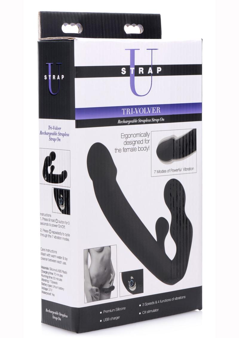 Strap U Tri-Volver Rechargeable Silicone Strapless Strap-On - Black