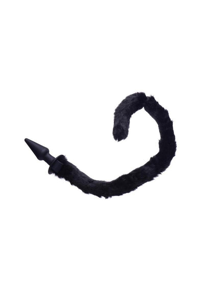 Tailz Black Cat Tail Anal Plug and Mask - Black - Set