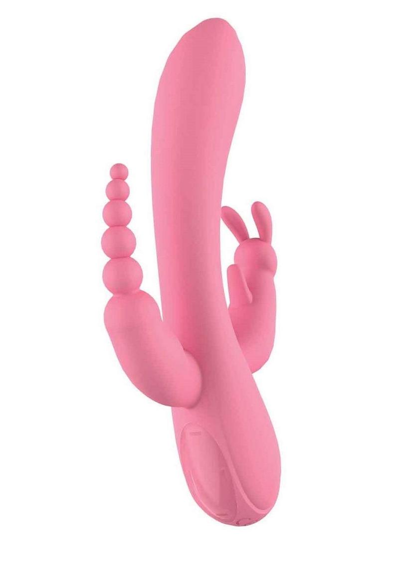 The Beat Trifecta Rechargeable Silicone Multifunction Rabbit Vibrator - Pink