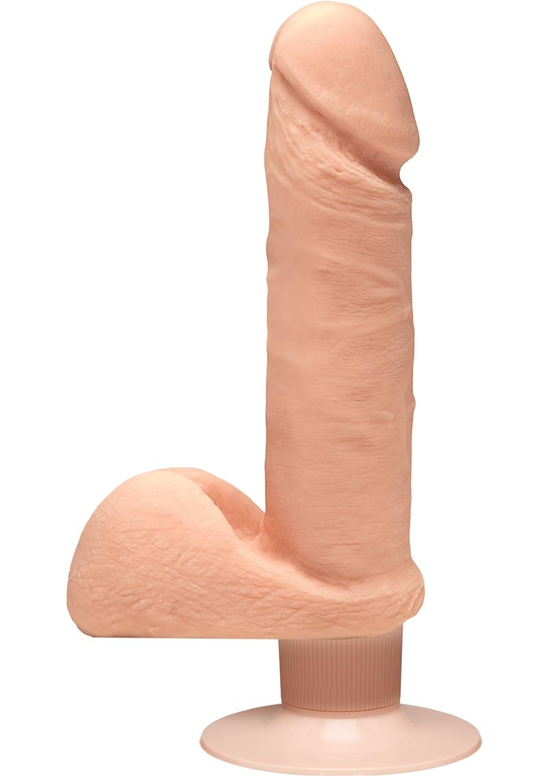 The D Perfect D Ultraskyn Vibrating Dildo with Balls - Flesh/Vanilla - 7in