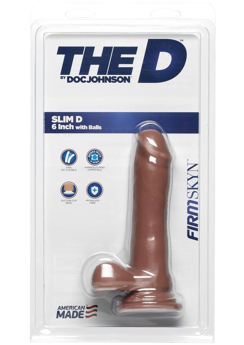 The D Slim D Firmskyn Dildo with Balls - Brown/Caramel - 6in