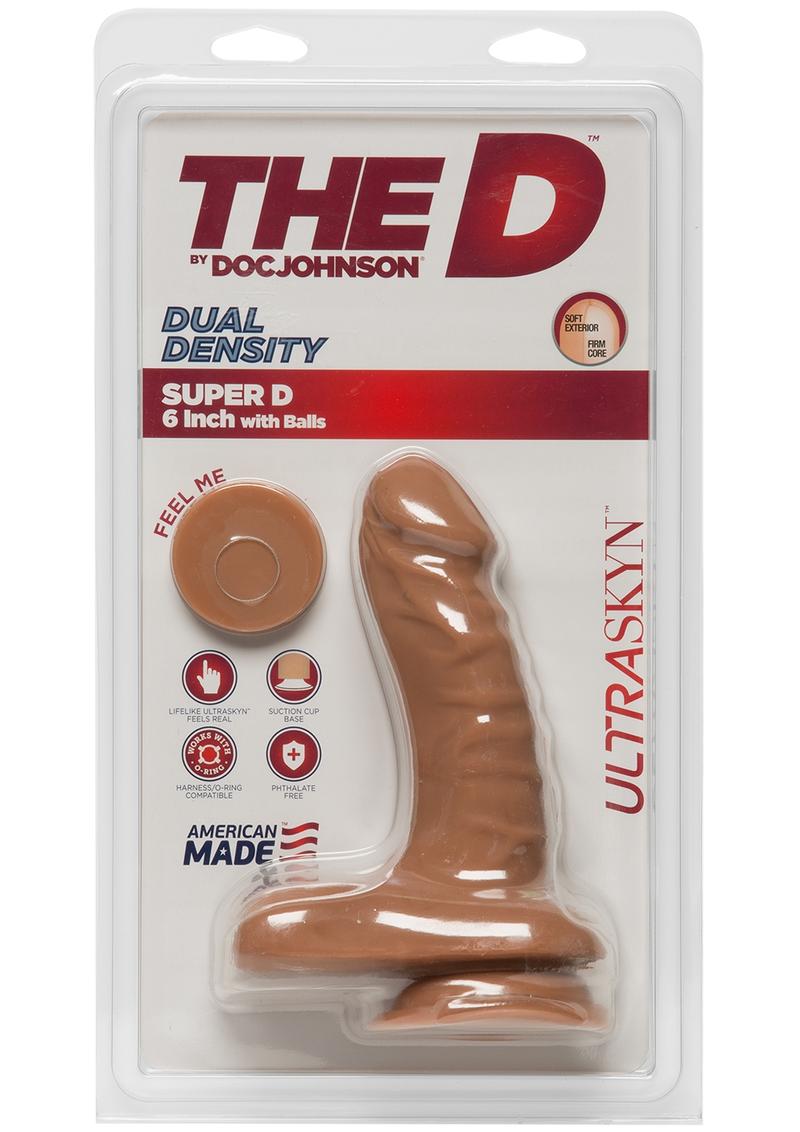 The D Super D Ultraskyn Dildo with Balls - Brown/Caramel - 6in