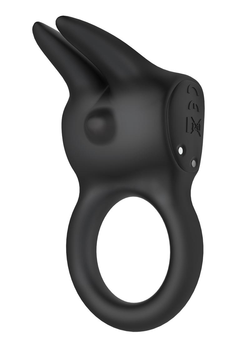 The Rabbit Love Ring Rechargeable Silicone Couples Ring - Black