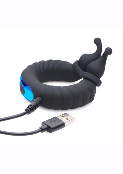 Trinity Men 10x Cock Cobra Dual Stimulating Rechargeable Silicone Cock Ring - Black