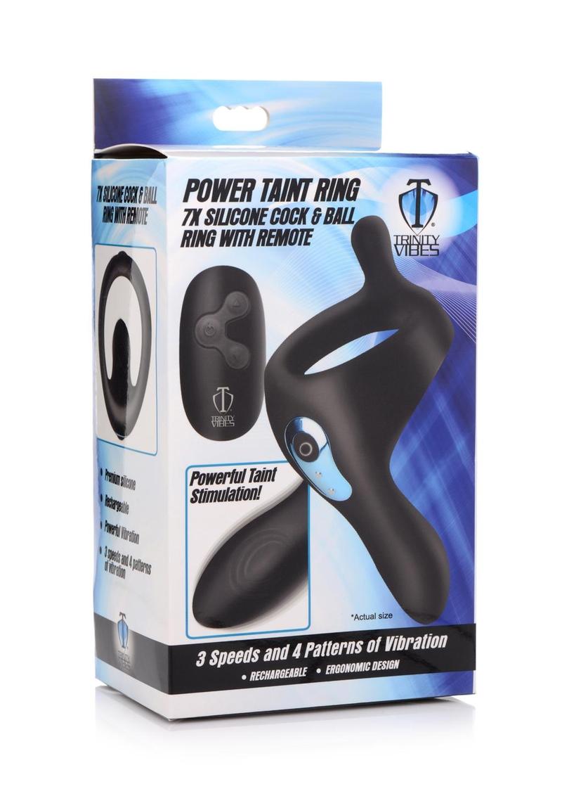Trinity Men 7x Rechargeable Silicone Cock Ring with Taint Stimulator and Remote Control